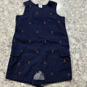 Carter's Dark Blue Romper with Orange Anchor Design
